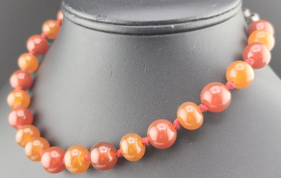 Collar Firmado Lucky Brand Naranja Piedra Cornalina Cuentas 17" Cierre Palanca Foto 3 de 4