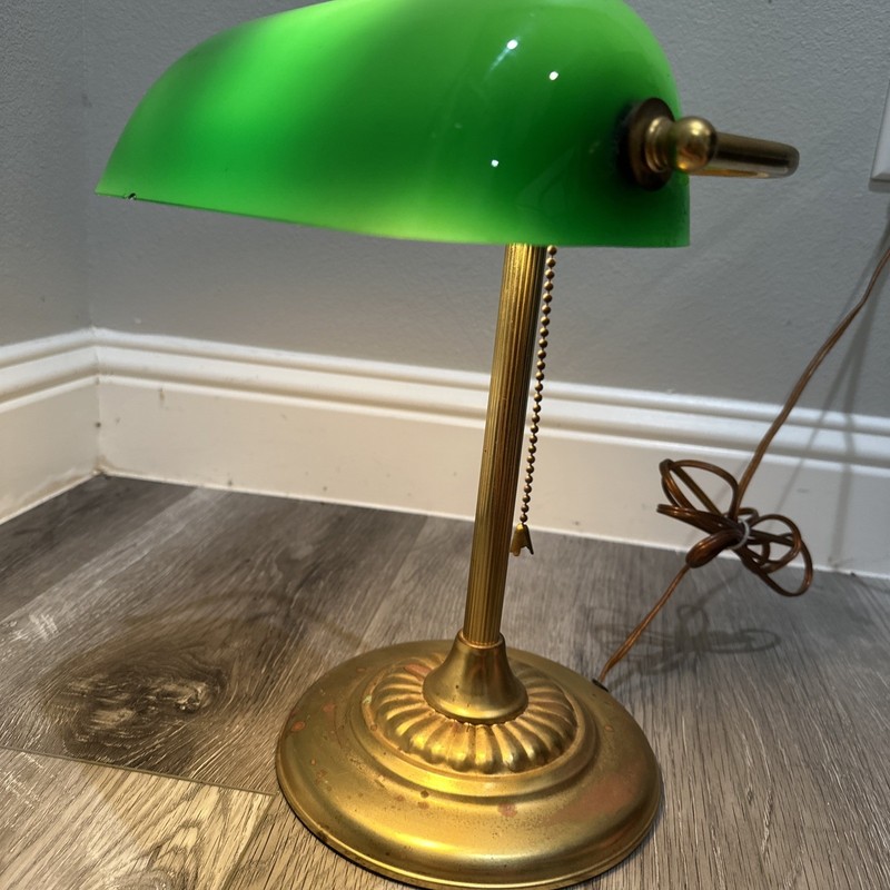 Vintage emerald Green Desk Lamp Brass Base Works Great 