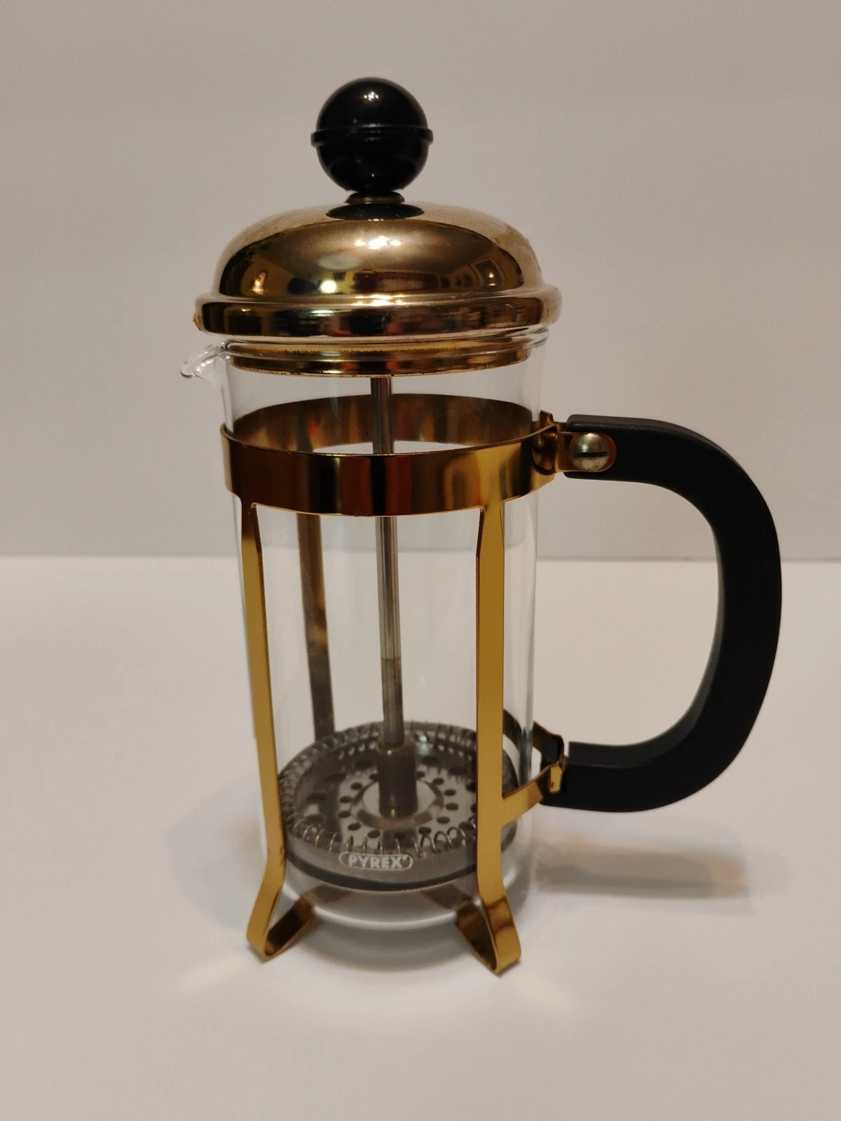 Vintage Pyrex French Press Coffee Maker With Plunger Gold Tone