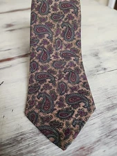 Vintage Bert Pulitzer Paisley Print Wool Silk Blend Necktie Bronze & Burgundy 