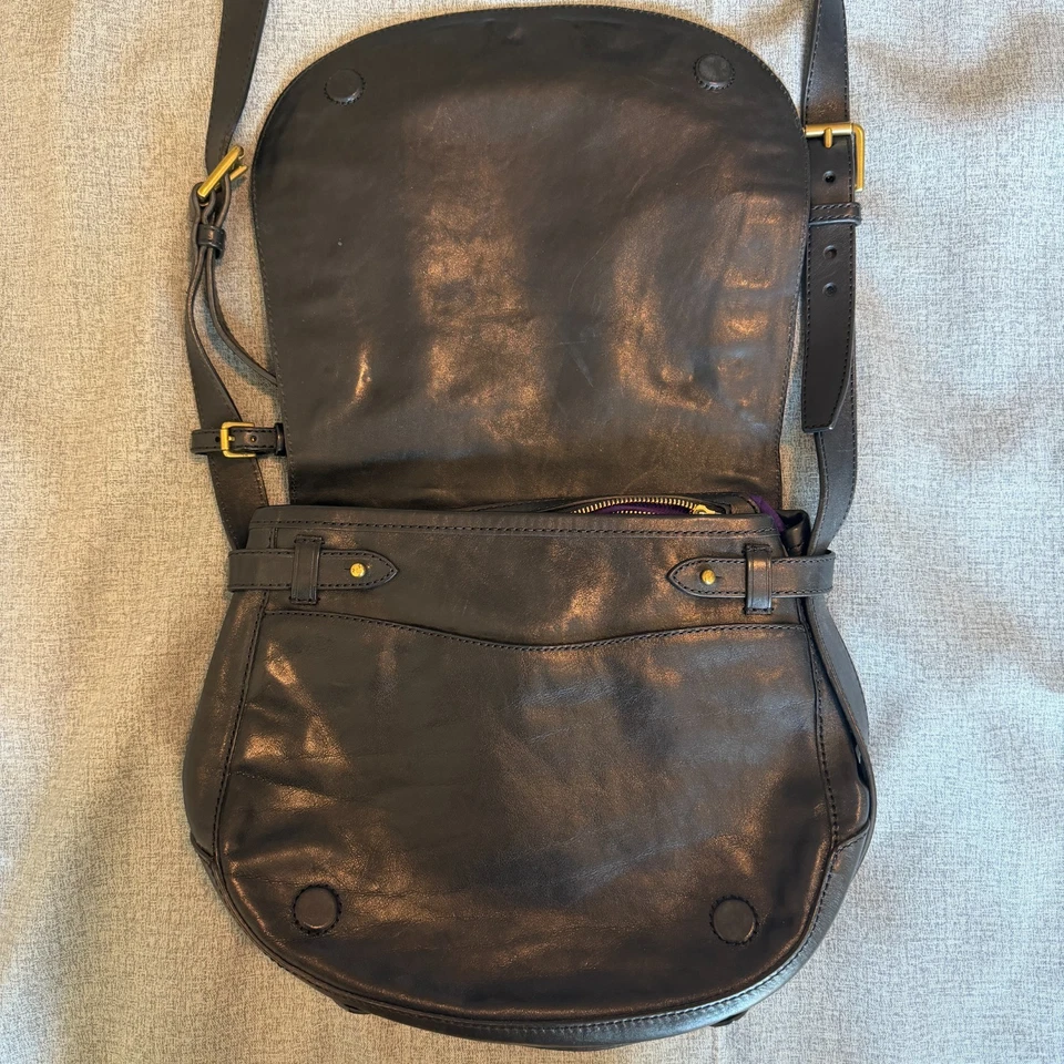 Ralph Lauren Studded Leather Crossbody Bag Purse Black Grunge Saddle Ladies - Image 4 of 4