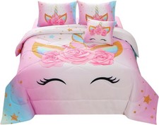 Girls' Unicorn Double Bedding Set, Unicorn Quilt Set with Bed Sheet Set
