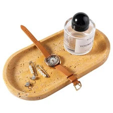 Natural Travertine Bathroom Tray Golden Marble Counter Organizer for Jewelry