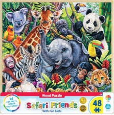 48 Piece Fun Facts Jigsaw Puzzle for Kids - Safari Friends Wood Puzzle - 12"X12"