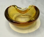 Vintage Murano? Bowl Ashtray Trinket Dish Art Glass Yellow To Gold