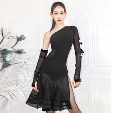 Latin Ballroom Dance Dress Modern Salsa Waltz Standard Long Dress G800 Black