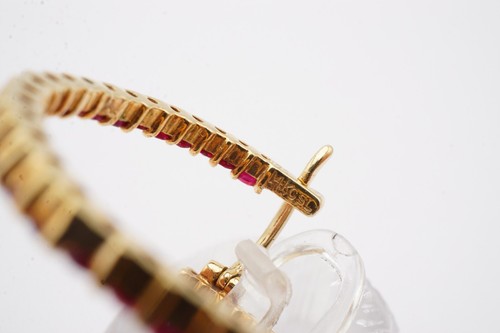 14k Yellow Gold Ruby Hoop Earrings - Picture 6 of 10
