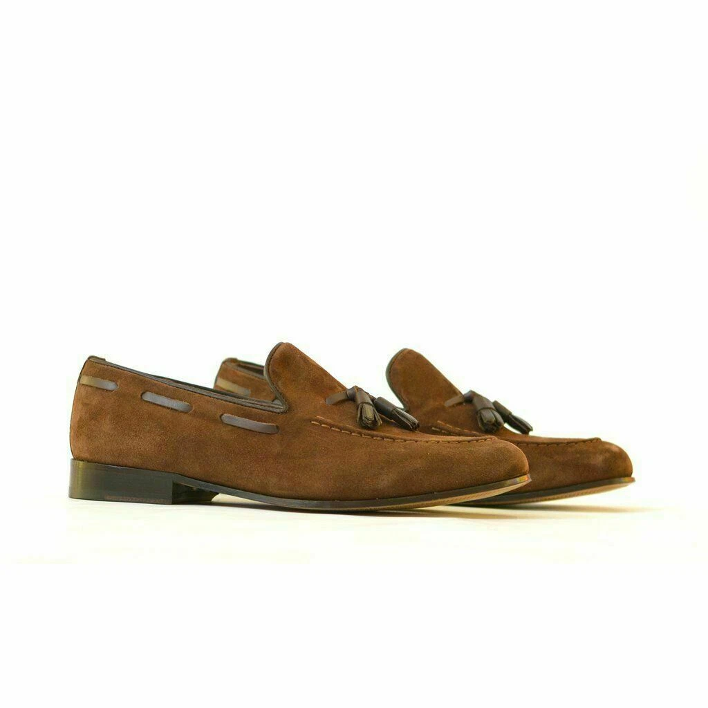 TOP QUALITY Handmade Men s Brown Suede Leather Moccasins Tassel Shoes For Men