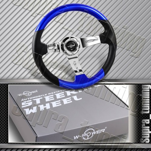 Pearl Blue 13.5" Wood Grip 6-Hole Chrome 3-Spoke Racing Steering Wheel W-Power - Picture 6 of 6