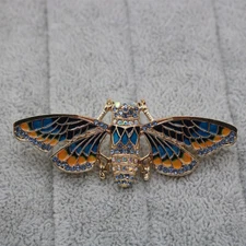 Art Deco Style Enamel Crystal Cicada Brooch Badge Insect Pin With Gift Bag
