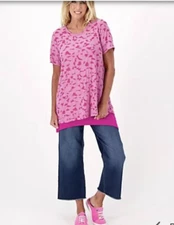 LOGO by Lori Goldstein Jacquard Short-Sleeve Top A522775 Deep Blossom Sz Small