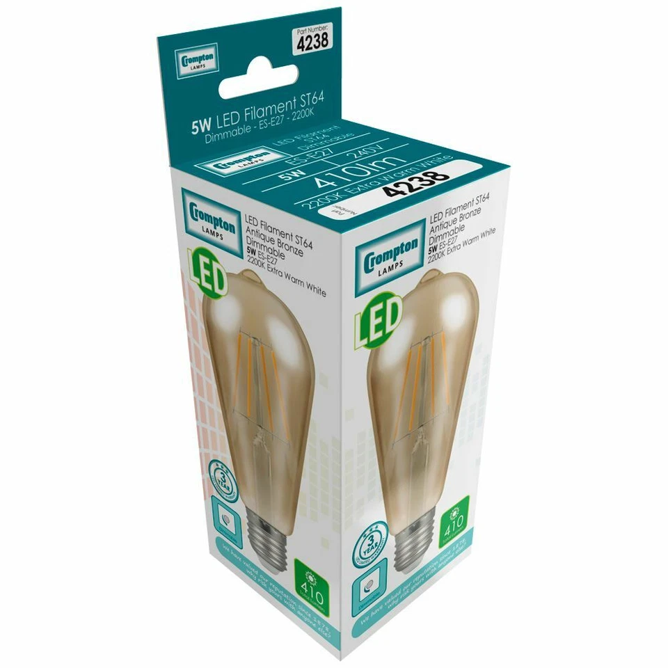 Set of 3 Crompton LED ST64 Filament Antique Dimmable 5W 2200K ES / E27 4238 - Image 2 of 2