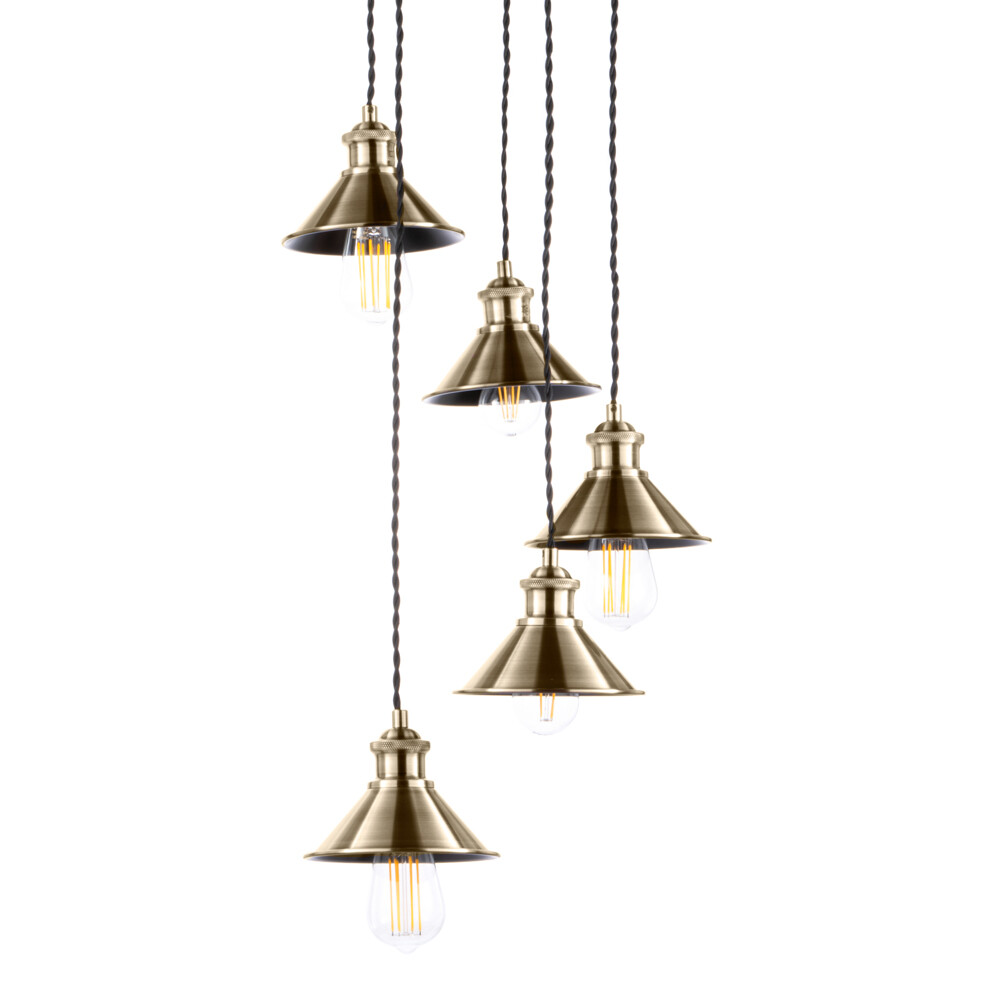 Litecraft Ceiling Pendant Industrial Cluster 5 Light - Antique Brass Clearance