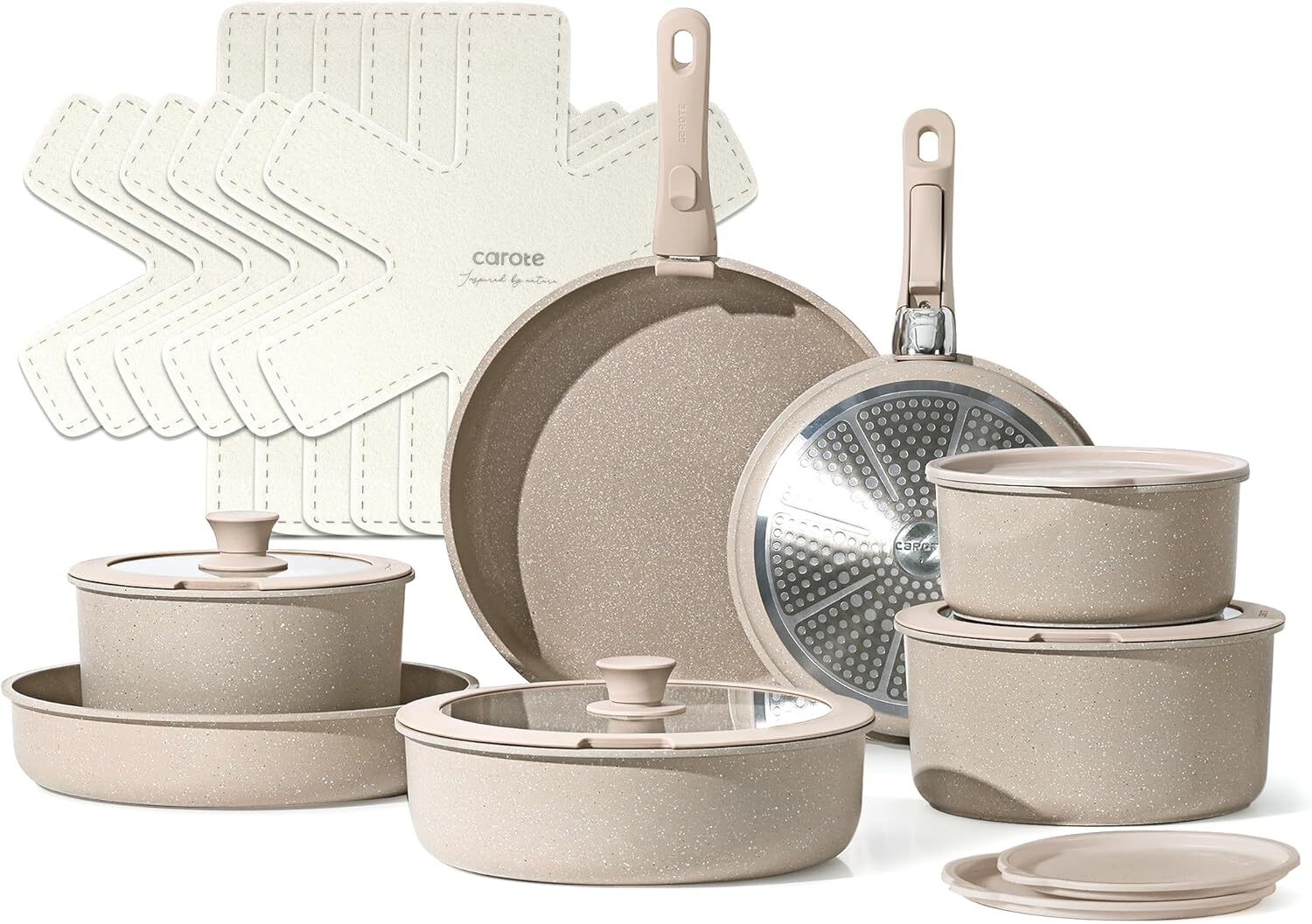 CAROTE 21pcs Detachable Handle Pots and Pan Set, Nonstick Induction Cookware