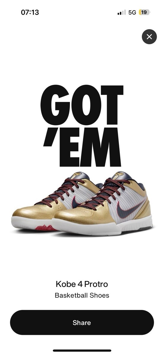 Nike Kobe 4 Protro Gold Medal Size 11.5M US - FQ3544100- NIB