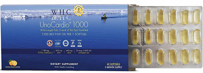 UnoCardio 1000 FISH OIL 60 Softgels 1180 mg Omega 3 by WHC NIB