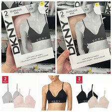 DKNY Women's Seamless Bralette, Bra 2 Pack in Black Nude-Pink Grey Sets Variety