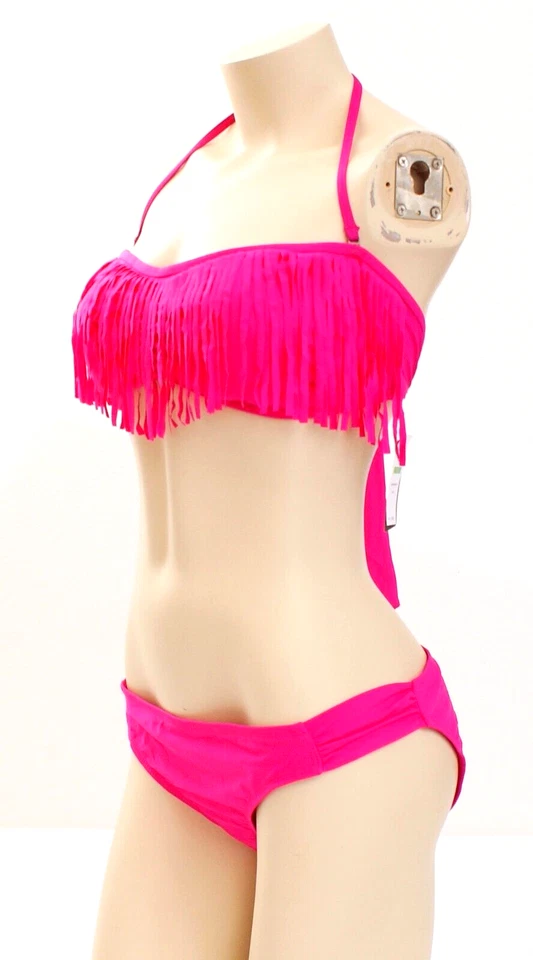 Traje de baño bikini halter con flecos premium rosa Guess de 2 piezas para mujer L nuevo con etiquetas Foto 2 de 4