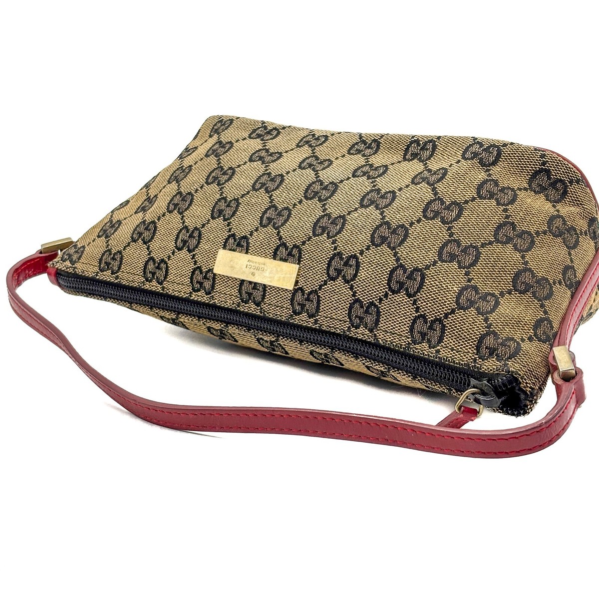 GUCCI Accessory Pouch Handbag Purse GG Canvas Brown Black
