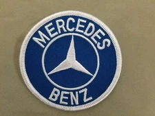 Mercedes Benz Round Embroidered Blue Iron On Automotive Patch.