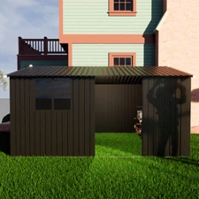 12 x10 Ft Large Metal Garden Sheds Outdoor Storage Tools House with Sliding Door