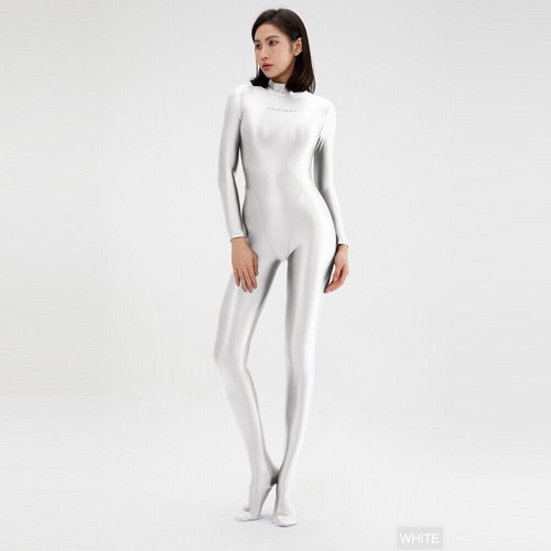 AMORESY Women's Smooth Glossy Jumpsuits Long Sleeve Yoga Zipper Fitness Catsuits - Picture 50 of 50