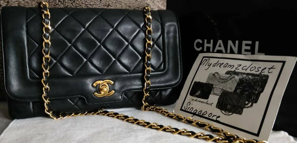 CHANEL CLASSIC VINTAGE BLACK LAMBSKIN LEATHER BIG CC 2 WAY 24K