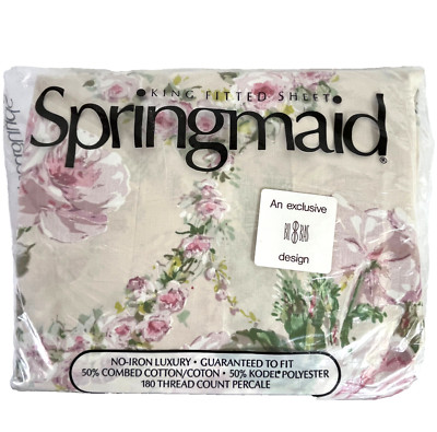 Springmaid Bill Blass Windemere king fitted sheet percale NEW cottage pink roses