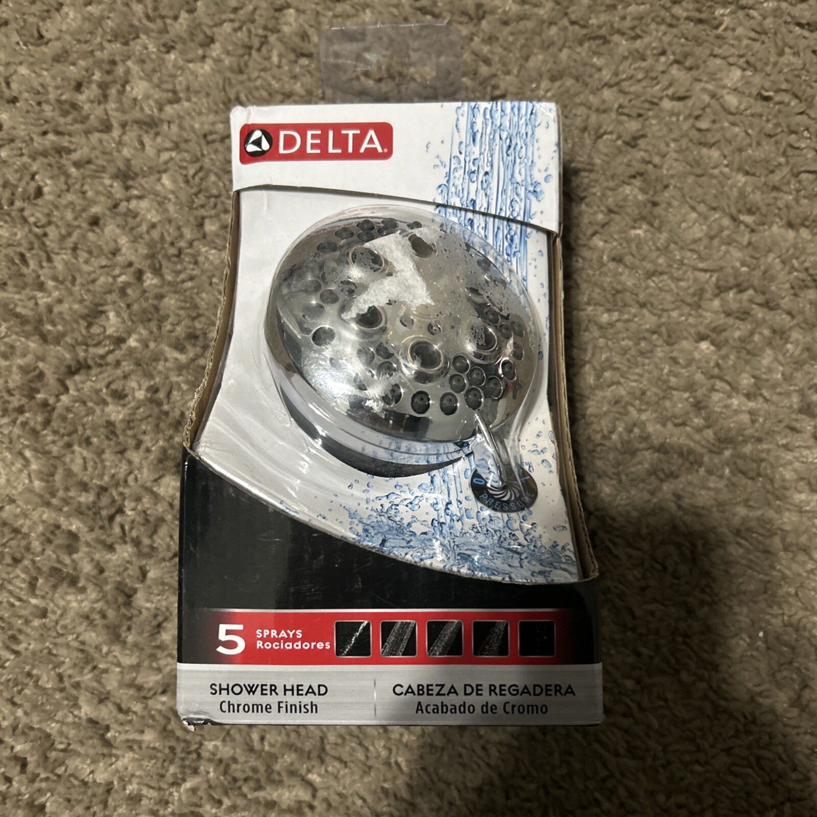 NEW Delta 5-Spray 3-5/8 in Fixed Shower Head Wall Mount Polished Chrome NEW