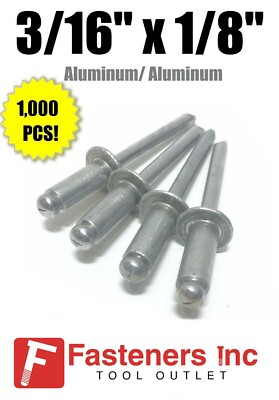(QTY 1000) 3/16'' Dia. x 1/8'' Grip Range POP Rivets ALL Aluminium 6-2 ABA62