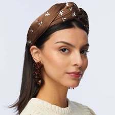 NWOT LELE SADOUGHI Greta Crystal Honeybee Ruched Root Beer Headband Women's $195