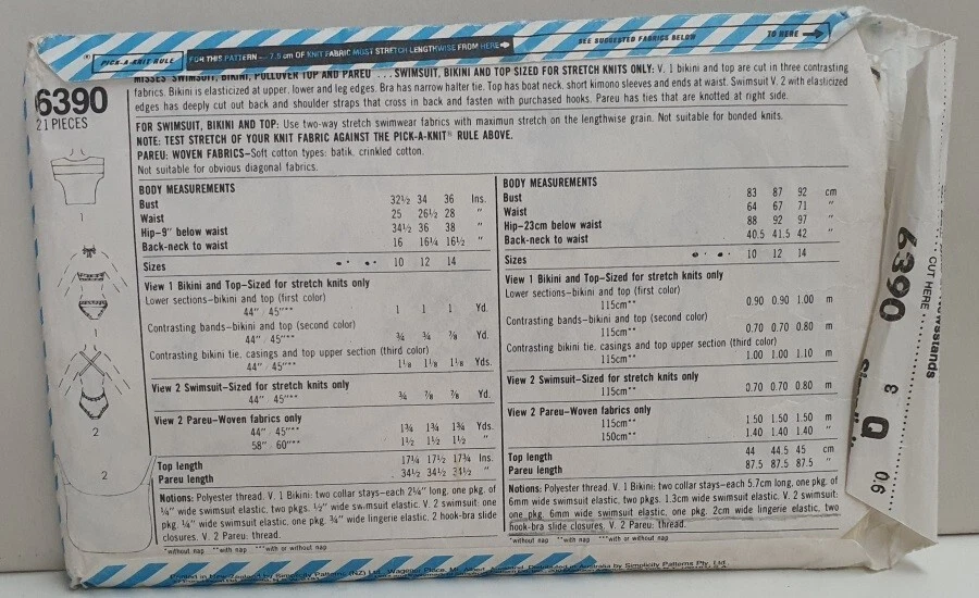 Simplicity Sewing Pattern 6390 c1984 Size 10-14 Uncut/Cut Oleg Cassini Swimsuits - Image 2 of 4