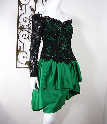 AFTER FIVE 80's Vintage DRESS SIZE S/M BLACK GREEN BEAD OFF SHOULDER | eBay