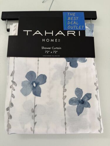 TAHARI Home 72" x 72" Cotton Blend Floral Shower Curtain Gray White Blue Vines