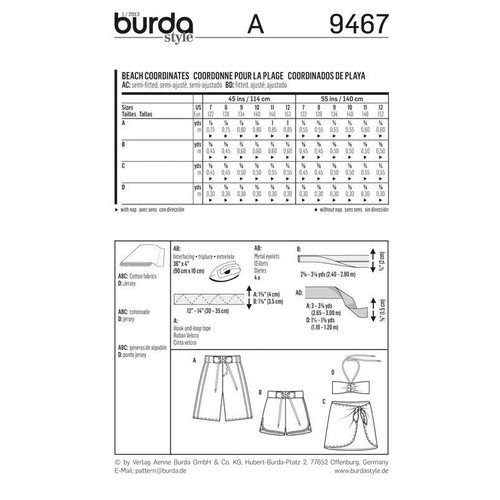 Burda Sewing Pattern 9467 Swimwear Beach Child Size 7-12 - Picture 2 of 2
