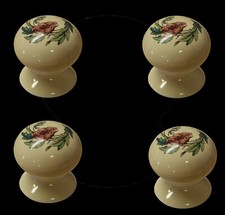Pack Of 4 x Cream Porcelain Wardrobe Knobs Poppy & Wheatsheaf Design 40mm