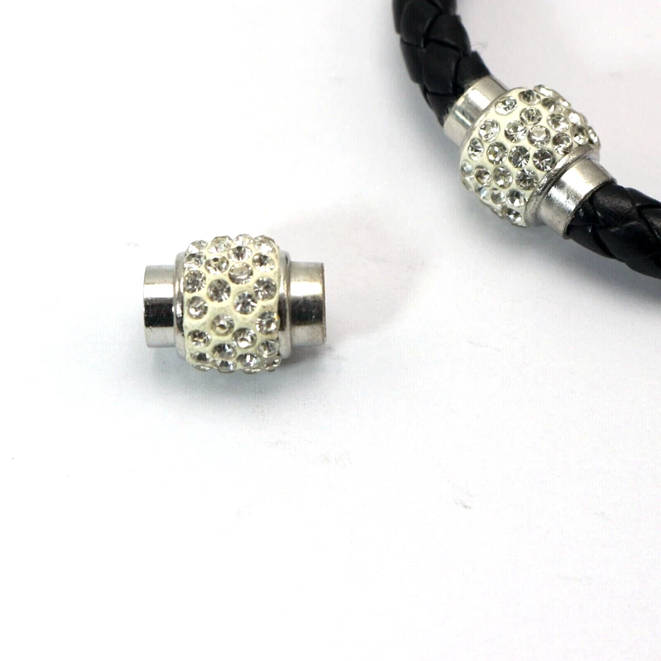 5 Silver Bracelet Necklace Rhinestone Magnetic Clasp End Caps Large Hole 6mm - Image 2 of 4