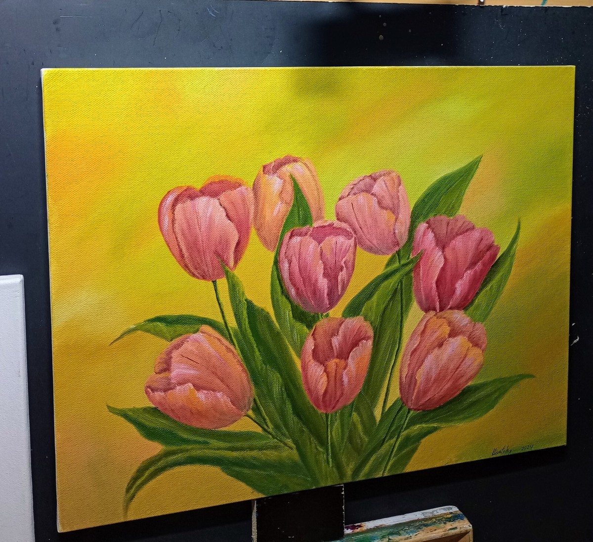絵画 Oil painting of beautiful flowers. Art 14