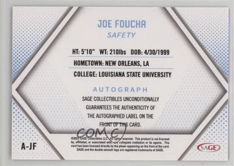 2023 SAGE Low Series Auto Red Joe Foucha #A-JF Auto - Image 2 of 2