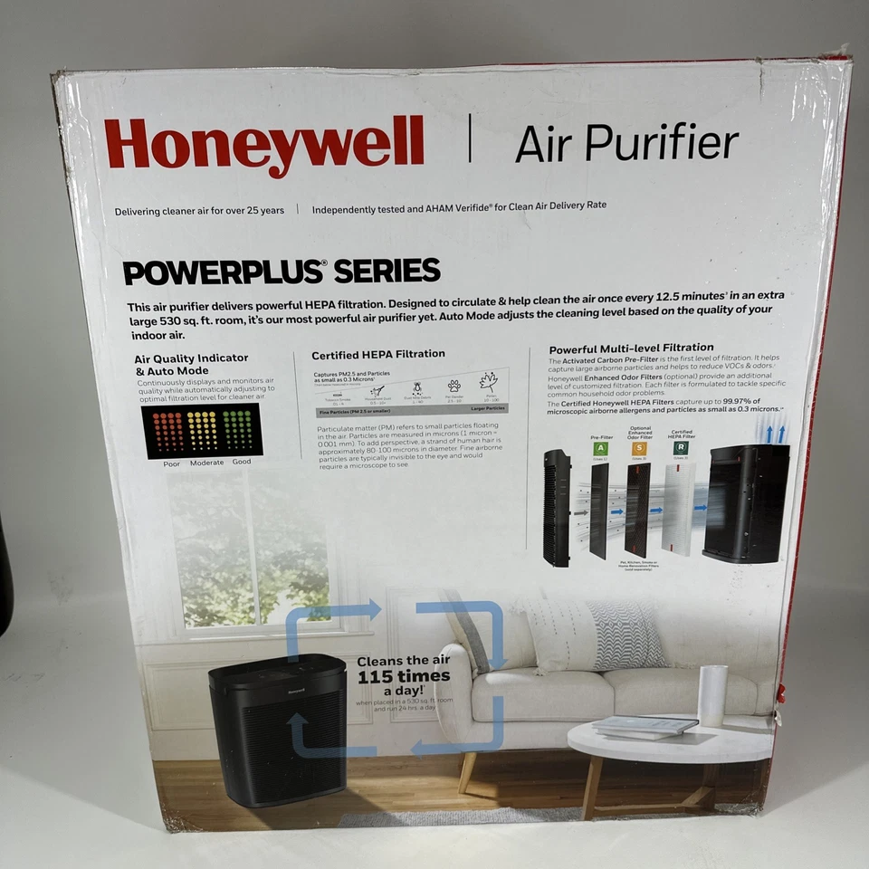Purificador de aire HEPA Honeywell PowerPlus habitación extra grande 530 m² ft. HPA3300B Foto 4 de 4