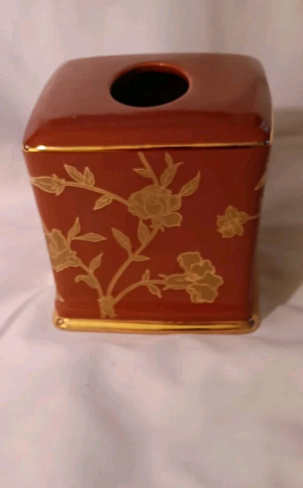 Cubierta de pañuelo marrón dorado y óxido de cerámica muy rara con resorte patrón Regina Foto 3 de 4