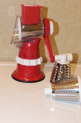 Kitchen HQ Speed Drum Grater Slicer  Shredder- Manual Crank  Red -3 Blade 92269