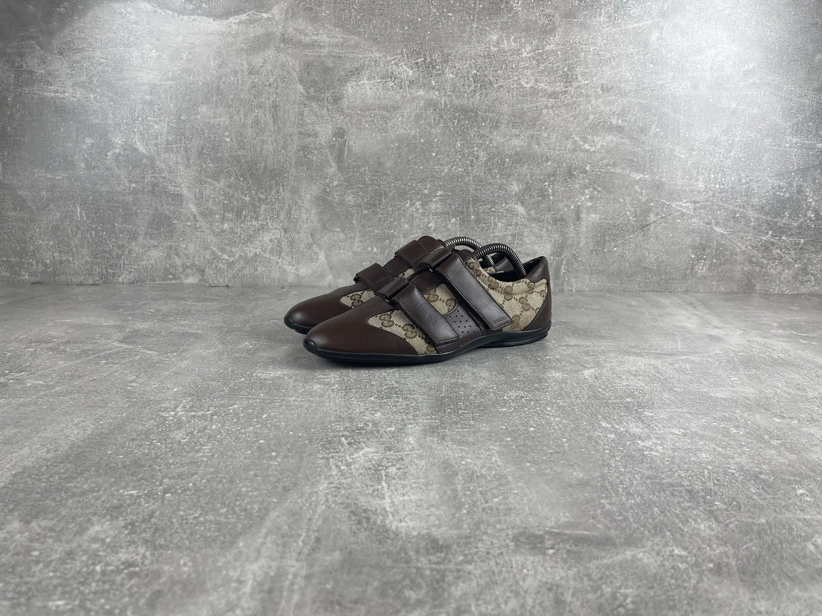Archive Gucci Guccissima Chaussures Baskets à Snap Cuir Marron Taille 37C Made In Italy