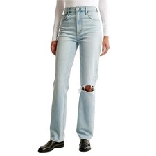 ABERCROMBIE  FITCH 90s Straight Jeans Ultra High Rise Distressed Light Wash 30