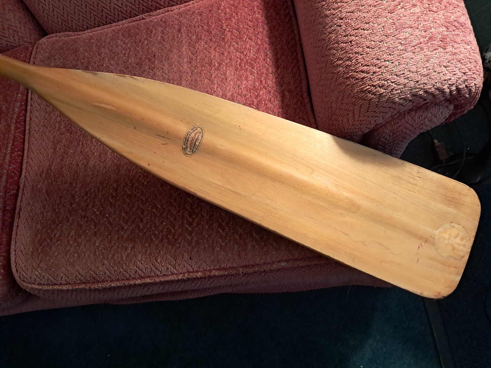 Vintage FEATHER BRAND Wooden Canoe Paddle Oar, 66 Inches Long Made in USA