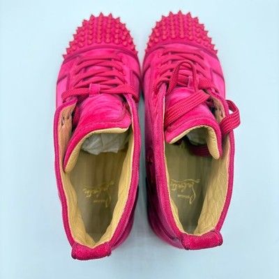 CHRISTIAN LOUBOUTIN Lou Spikes Orlato High Top Sneakers Rosa Suede