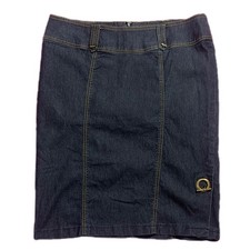 Y2K Bisou Bisou Indigo Dark Wash Denim Skirt Slitted Metal Accents Size 10 Women