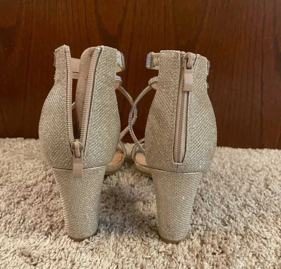 Sandalias TOP Moda Elegante/Formal Champagne Tacón Alto Correa en el Tobillo Punta Abierta Foto 3 de 4