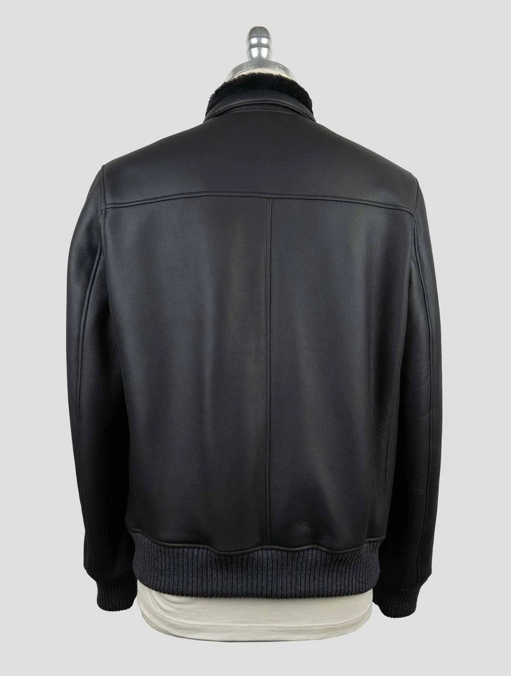 NEW CESARE ATTOLINI BLACK LEATHER SHEARLING COAT US 42 - EU 52 ACZ6 - Image 3 of 4