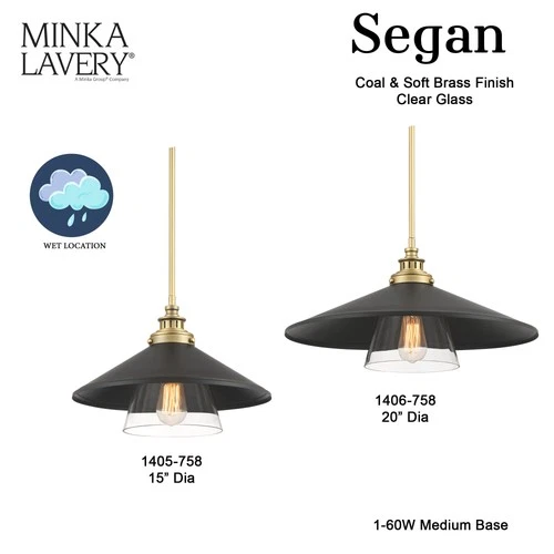 Minka Lavery 1406 Segan 1 Light 20"W Pendant - Coal / Soft Brass - Picture 6 of 8